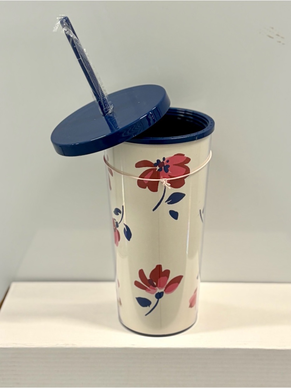 kate spade Cream Floral Tumbler with Pink & Navy Accents